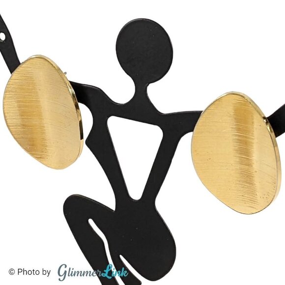 Vintage Best Co. Concave Wavy Geometric Oval Gold Tone Pierced Earrings - Picture 3 of 11